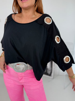 T-Shirt in Schwarz mit Cut-Outs an Ärmeln für Damen OS 36-42 - Levelone GmbH & Co. KG