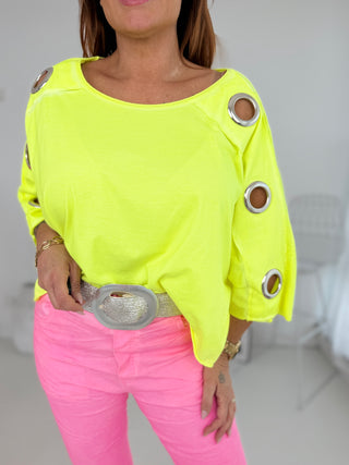 T-Shirt in Neongelb mit Cut-Outs an Ärmeln für Damen OS 36-42 - Levelone GmbH & Co. KG