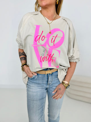 Langarmshirt in Beige mit Print vorne
