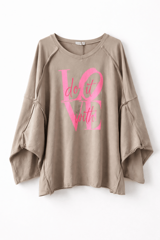 Langarmshirt in Beige mit Print vorne