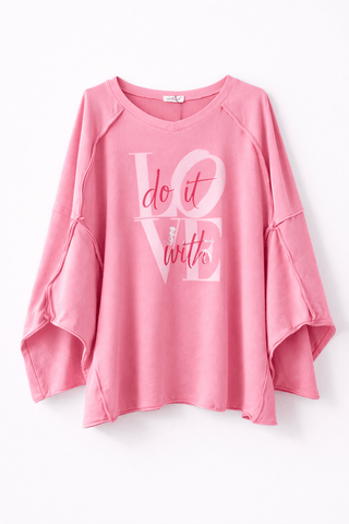 Langarmshirt in Rosa mit Print vorne