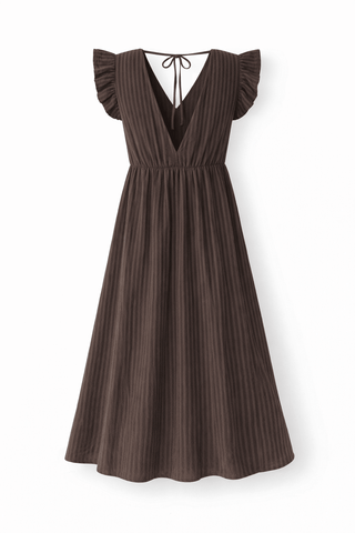 Musselin Kleid gestreift in Dunkelbraun-Braun