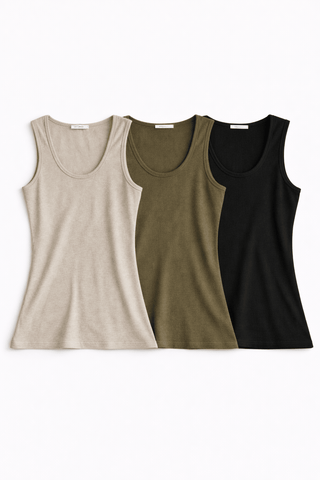 Top in schönen Farben: Khaki, Schwarz & Beige