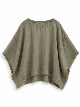 Leinenshirt in Grün mit Ziernähte
