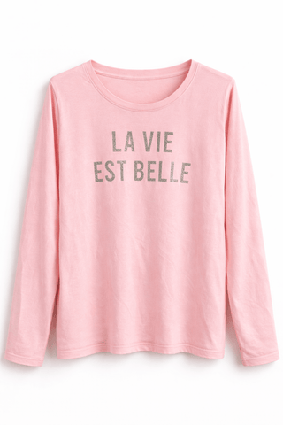 Langarmshirt in Rosa vorne mit Glitzerprint