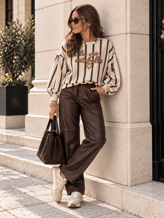 Sweater in Braun/Beige mit Frottee-Print für Damen in Einheitsgröße 36-42 - Levelone GmbH & Co. KG