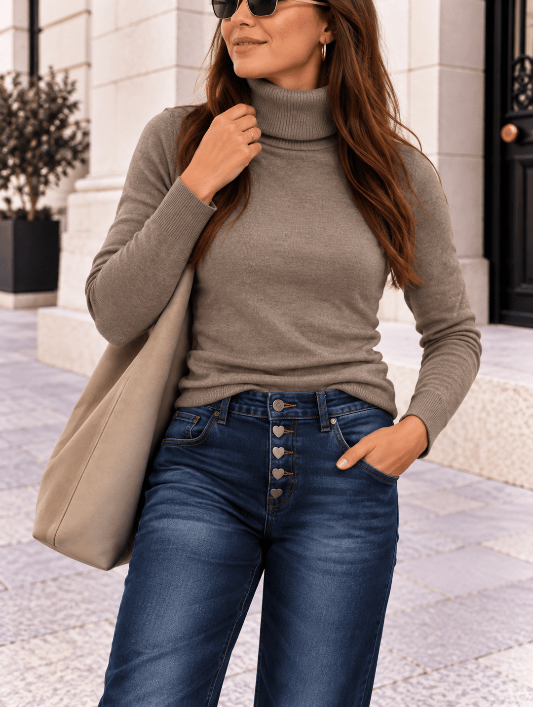 Rollkragenpullover in Taupe für Damen in Einheitsgröße 36-42 - Levelone GmbH & Co. KG