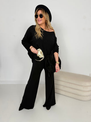 Zweiteiler Schwarz-strickhose-strickpullover-damen-levelone