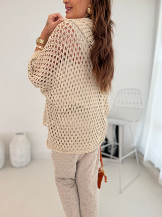 Häkel Pullover Beige | Damen Einheitsgröße 36-42 | Levelone
