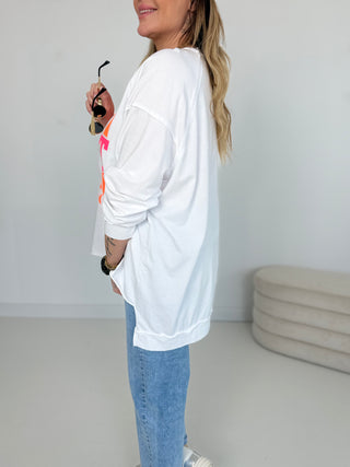 Langarmshirt in Weiß mit Print vorne