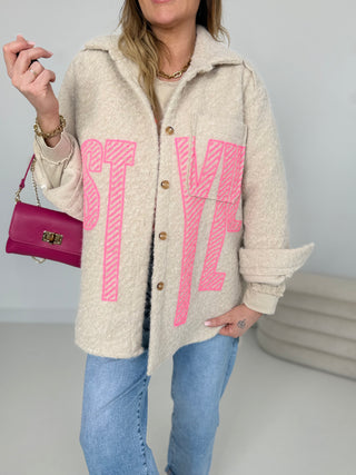 Fleecejacke in Beige mit Print