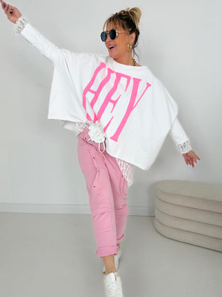 Langarmshirt in Weiß mit Print vorne