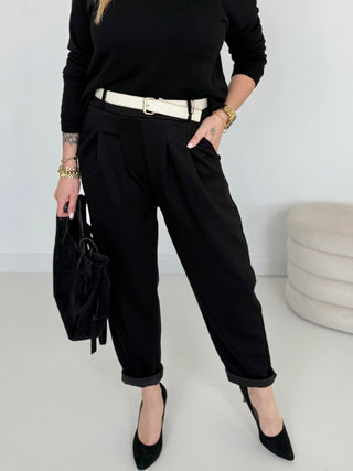 Stretchhose-schwarz-mit-gürtel-onesize-damen-levelone