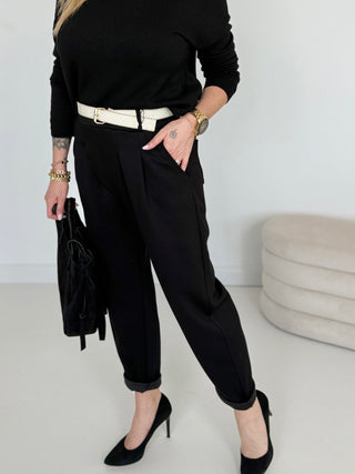 Stretchhose-schwarz-mit-gürtel-onesize-damen-levelone