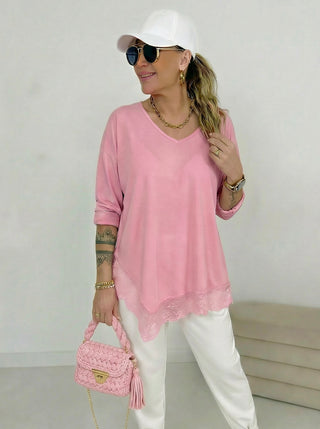 Langarmshirt in Rosa mit Spitze