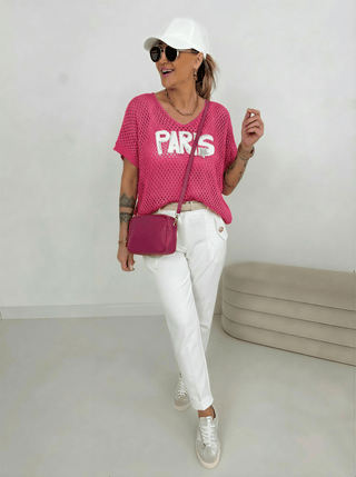 Häkelshirt in Pink mit Print