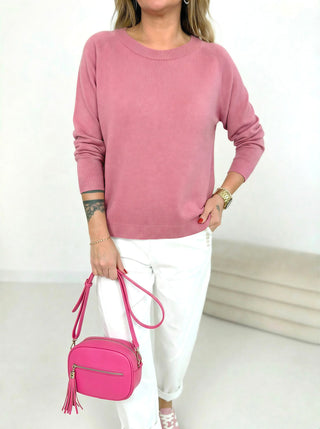 Eleganter Feinstrickpullover Beeren Farbe, hochwertigem Strick