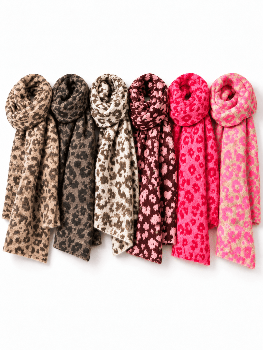 Leo Wollschal in Leo Taupe-Braun, Braun-Creme, Taupe-Dunkelbraun, Pink-Rot, Bordeaux-Rosa, Beige-Pink - Levelone